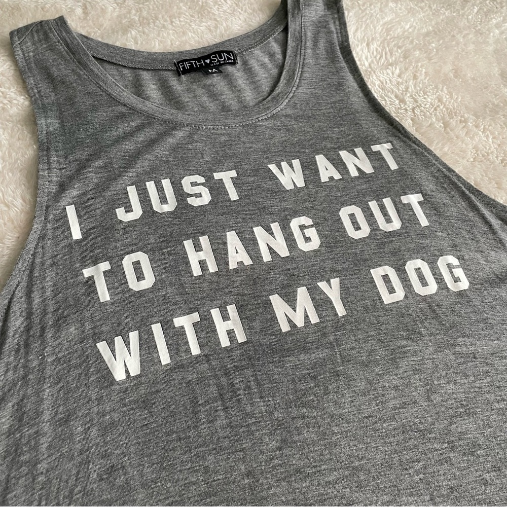 Fifth Sun Gray Tank Top with White Text